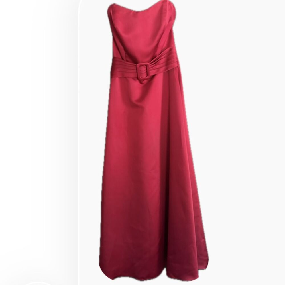 Alfred Angelo Claret Red Strapless Formal Maxi Dress Size 4 Belted Satin